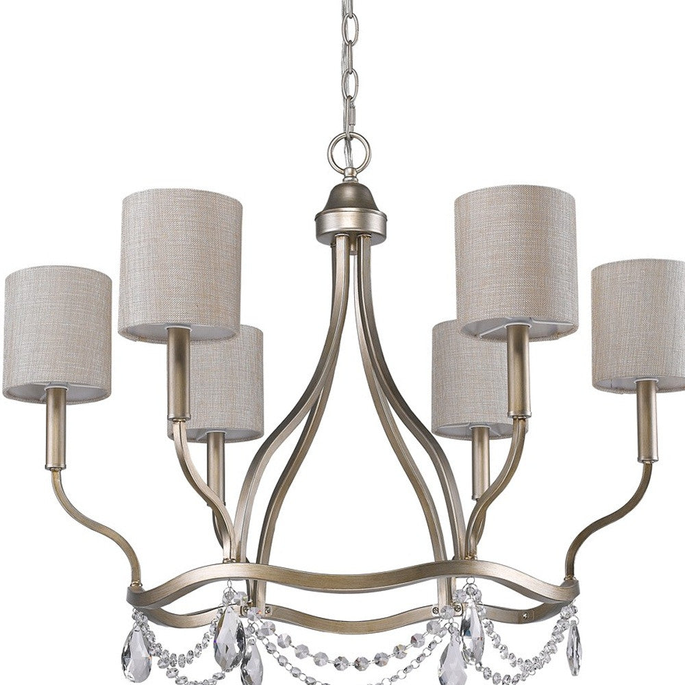 Gold Candle Style Six Light Metal Dimmable Chandelier With White Shades-Chandeliers-DECOROLALA