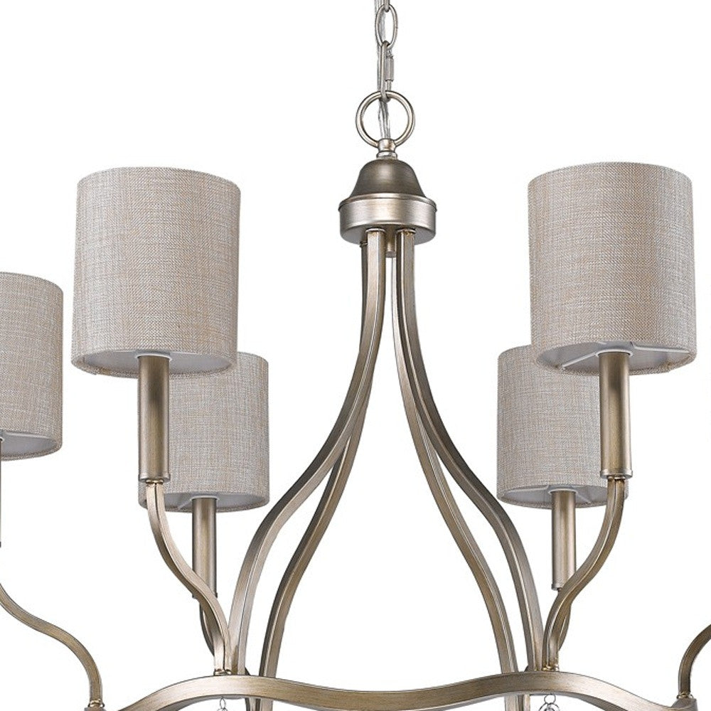 Gold Candle Style Six Light Metal Dimmable Chandelier With White Shades-Chandeliers-DECOROLALA