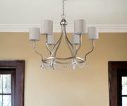 Gold Candle Style Six Light Metal Dimmable Chandelier With White Shades-Chandeliers-DECOROLALA