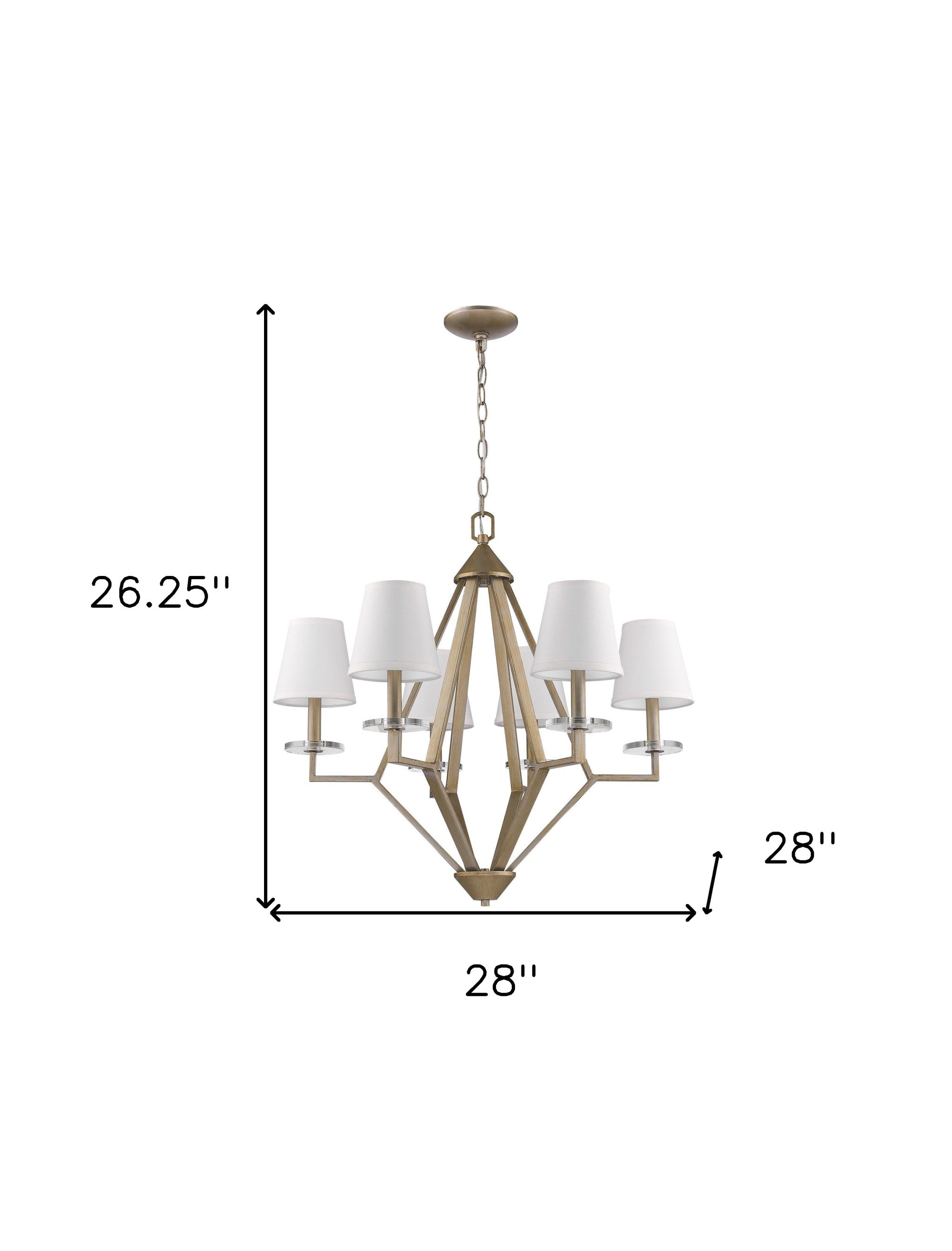 Gold Candle Style Six Light Metal and Crystals Dimmable Chandelier With White Shades-Chandeliers-DECOROLALA