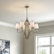 Gold Candle Style Six Light Metal and Crystals Dimmable Chandelier With White Shades-Chandeliers-DECOROLALA