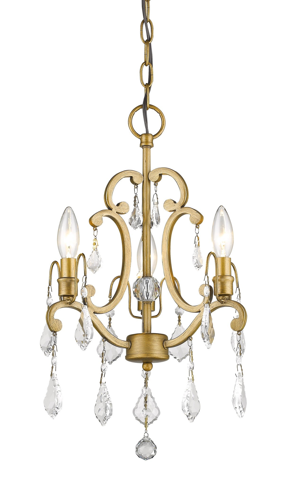 Gold Candle Style Three Light Crystal Metal Dimmable Chandelier-Chandeliers-DECOROLALA