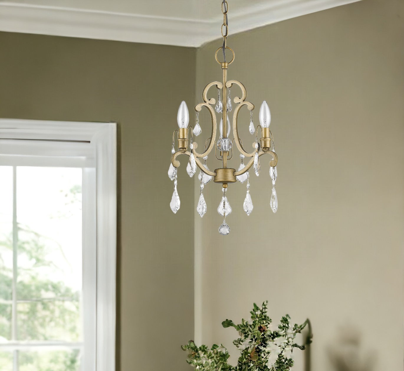Gold Candle Style Three Light Crystal Metal Dimmable Chandelier-Chandeliers-DECOROLALA