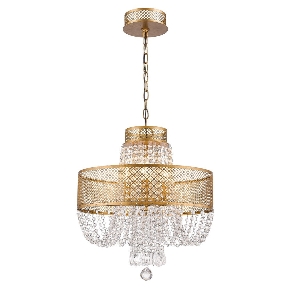 Gold Four Light Metal and Crystals Dimmable Chandelier With Shades-Chandeliers-DECOROLALA
