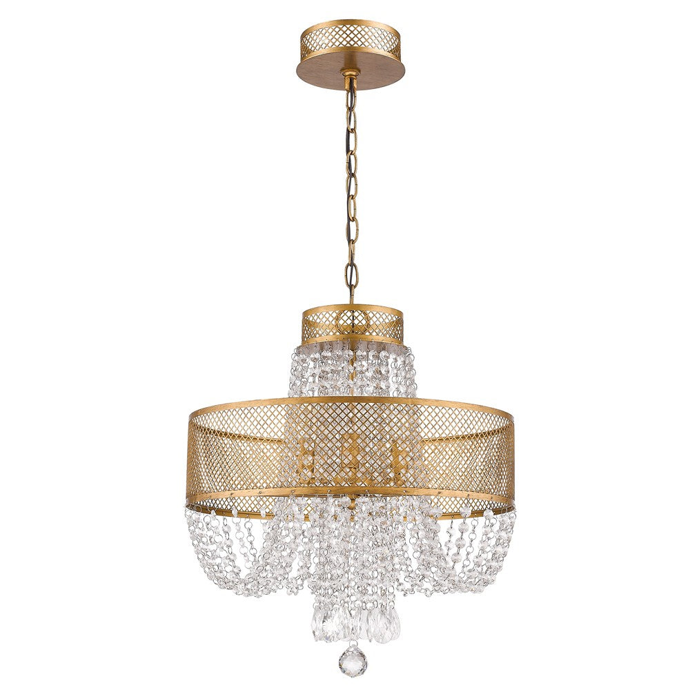 Gold Four Light Metal and Crystals Dimmable Chandelier With Shades-Chandeliers-DECOROLALA