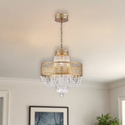 Gold Four Light Metal and Crystals Dimmable Chandelier With Shades-Chandeliers-DECOROLALA
