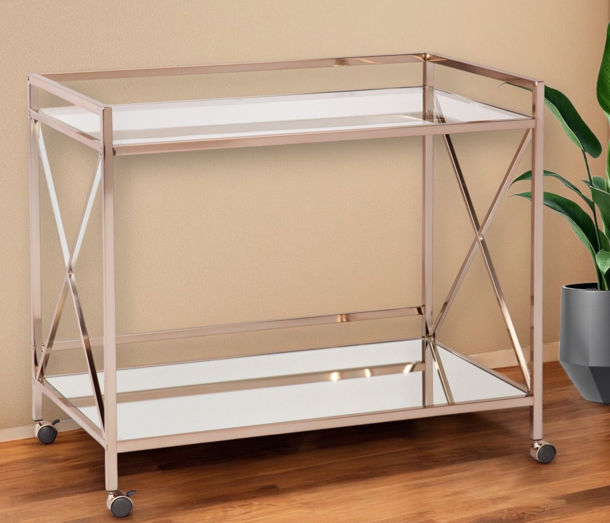 Gold Metal And Glass Rolling Bar Cart-Bar Cart-DECOROLALA