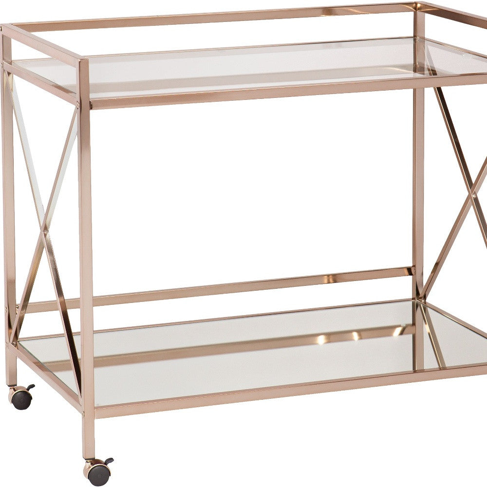 Gold Metal And Glass Rolling Bar Cart-Bar Carts and Servers-DECOROLALA