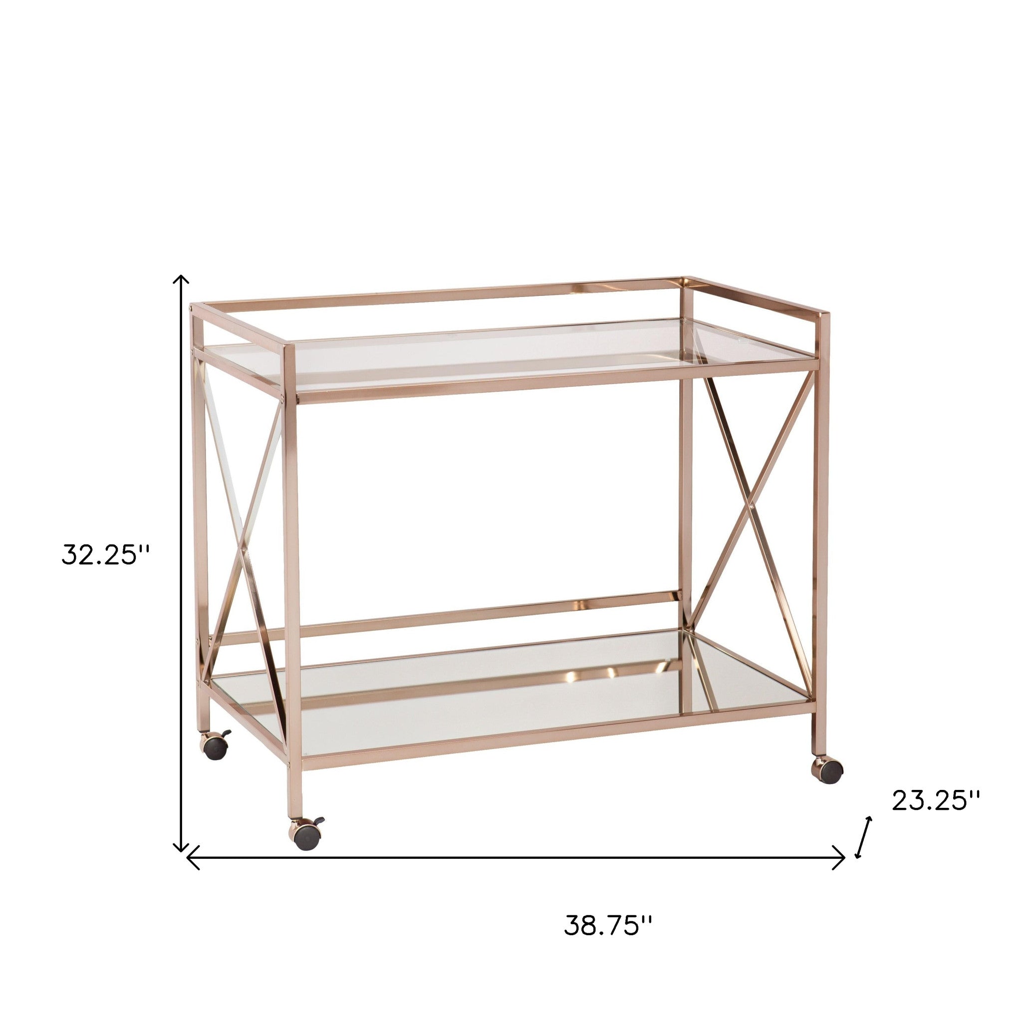 Gold Metal And Glass Rolling Bar Cart-Bar Carts and Servers-DECOROLALA