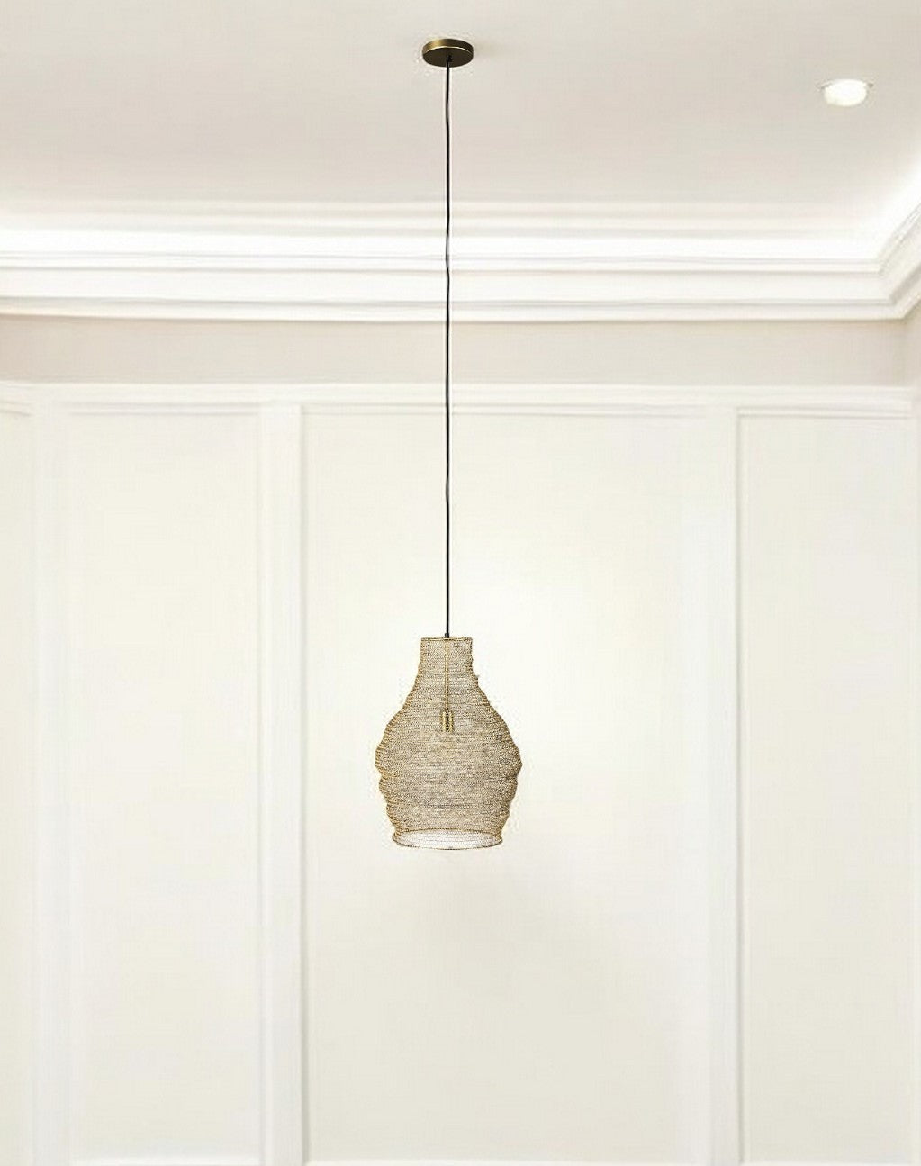 Gold Metal Wire Mesh Hanging Pendant Light-Pendants-Hanging Lights-DECOROLALA