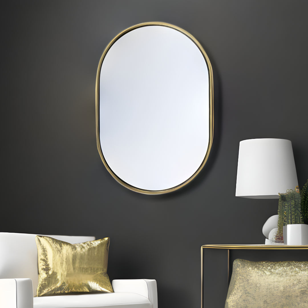 Gold Oval Accent Metal Mirror-Mirrors-DECOROLALA