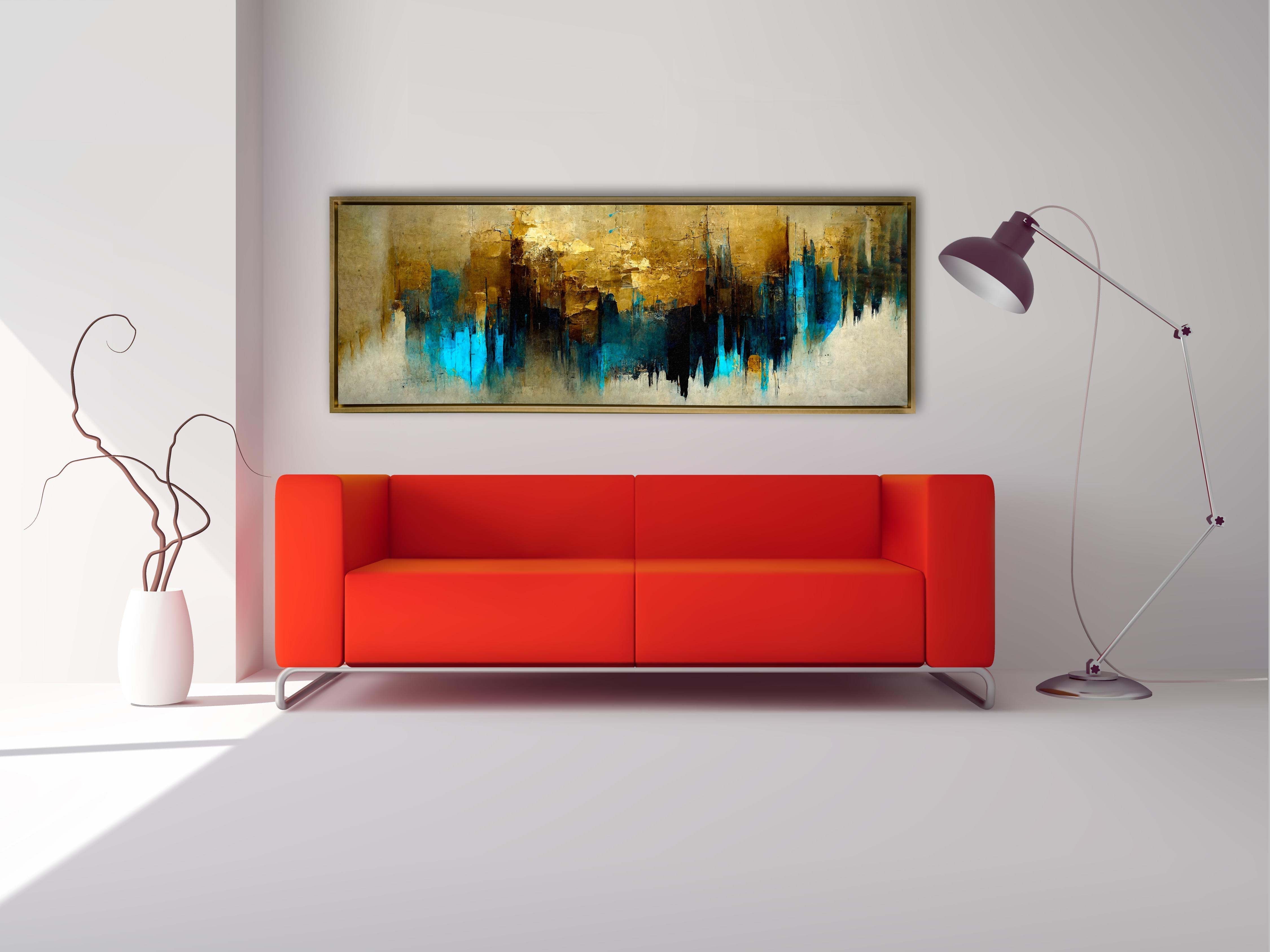 Gold and Blue Abstract Canvas Wall Art-Wall Art-DECOROLALA
