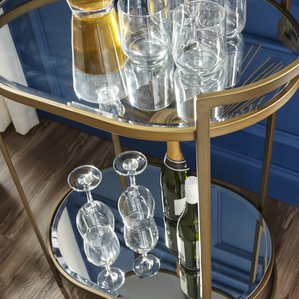 Gold and Silver Metal And Mirrored Glass Bar Cart-Bar Carts and Servers-DECOROLALA