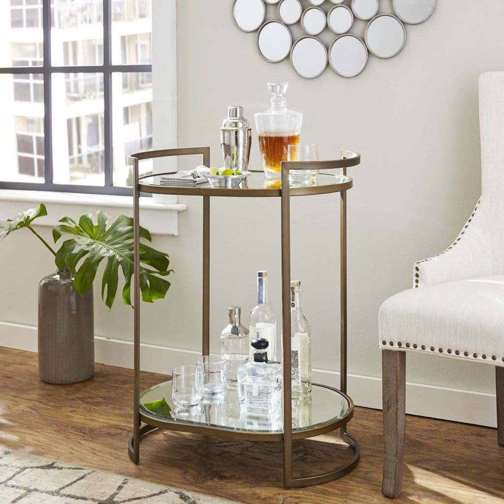 Gold and Silver Metal And Mirrored Glass Bar Cart-Bar Carts and Servers-DECOROLALA