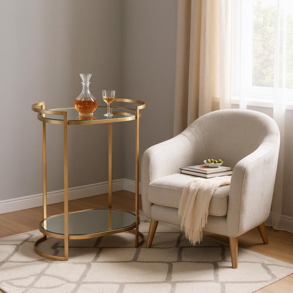 Gold and Silver Metal And Mirrored Glass Bar Cart-Bar Carts and Servers-DECOROLALA