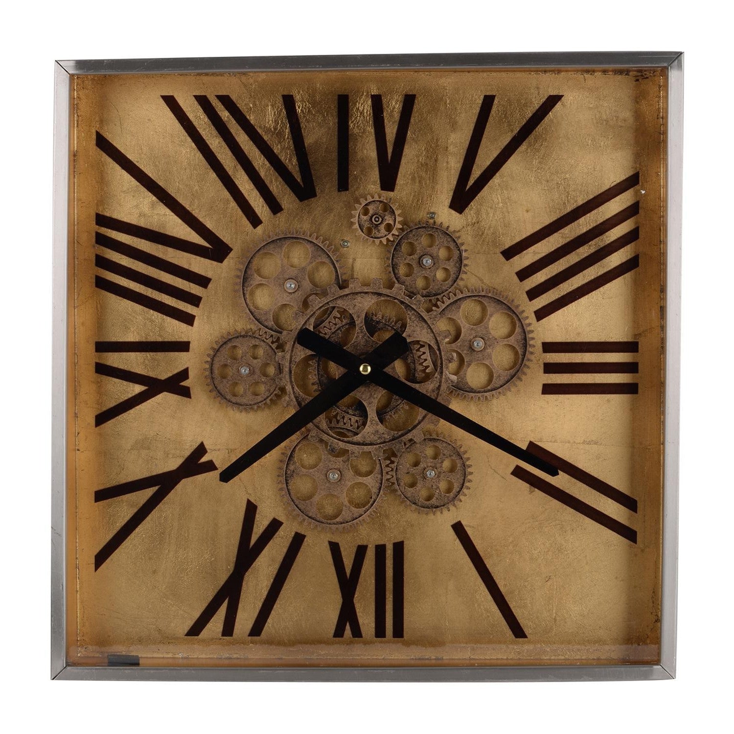 Golden Gears Roman Numeral Square Wall Clock-Wall Clocks-DECOROLALA