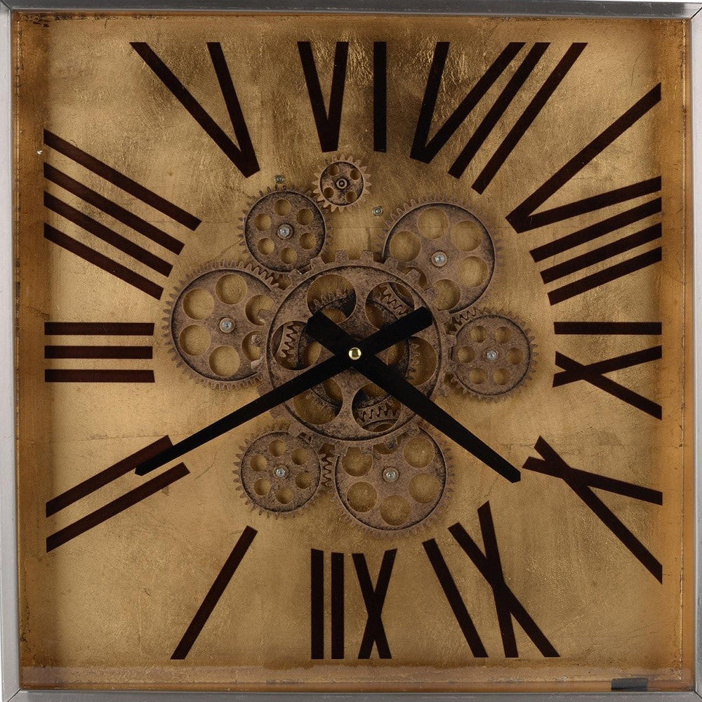 Golden Gears Roman Numeral Square Wall Clock-Wall Clocks-DECOROLALA