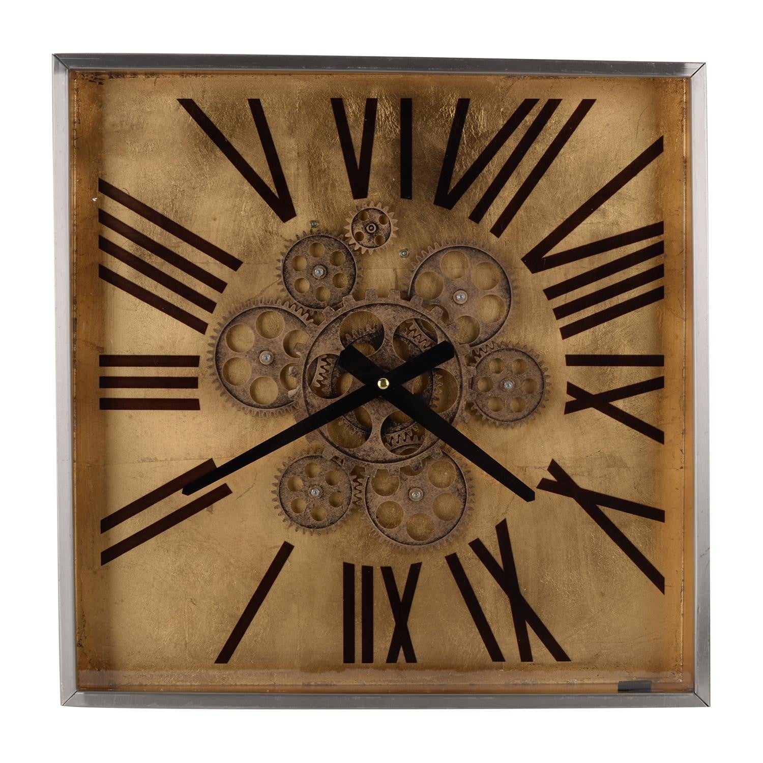 Golden Gears Roman Numeral Square Wall Clock-Wall Clocks-DECOROLALA