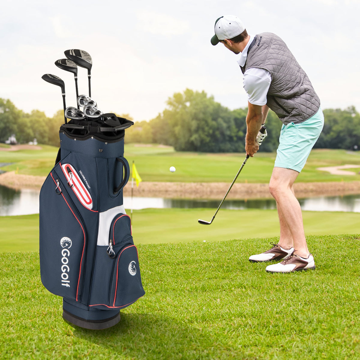 Golf Cart Bag Lightweight Portable Golf Club Organizer Bag-Navy-Golf-DECOROLALA