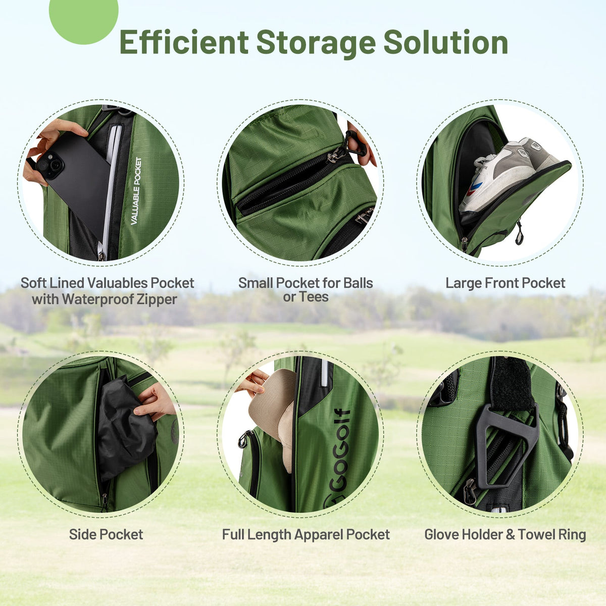Golf Stand Bag Lightweight Golf Bag with 8 Way Top Dividers and 5 Zippered Pockets-Green-Golf-DECOROLALA