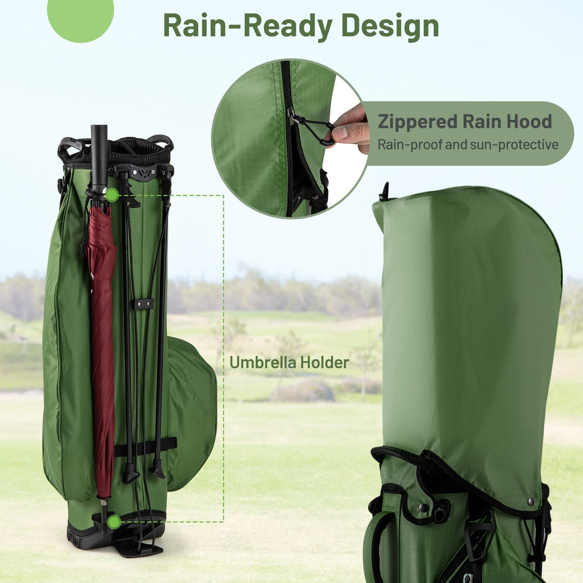 Golf Stand Bag Lightweight Golf Bag with 8 Way Top Dividers and 5 Zippered Pockets-Green-Golf-DECOROLALA