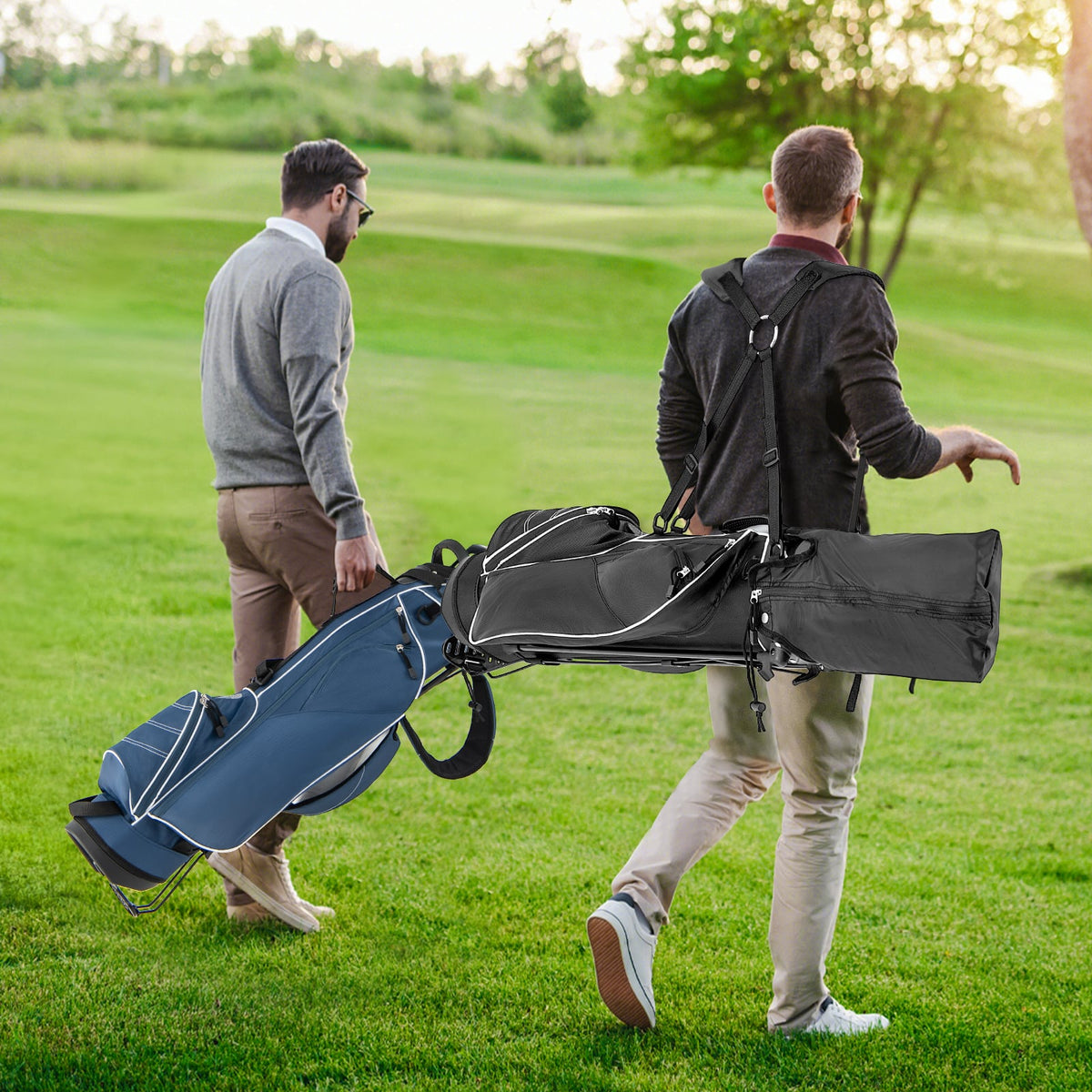 Golf Stand Cart Bag with 4 Way Divider Carry Organizer Pockets-Black-Golf-DECOROLALA