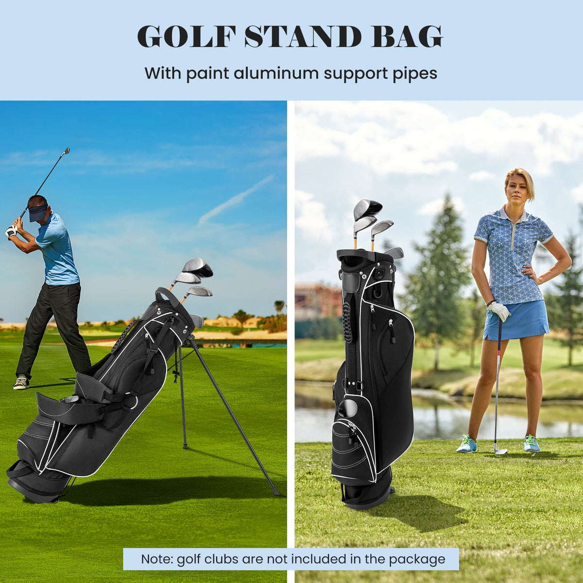 Golf Stand Cart Bag with 4 Way Divider Carry Organizer Pockets-Black-Golf-DECOROLALA