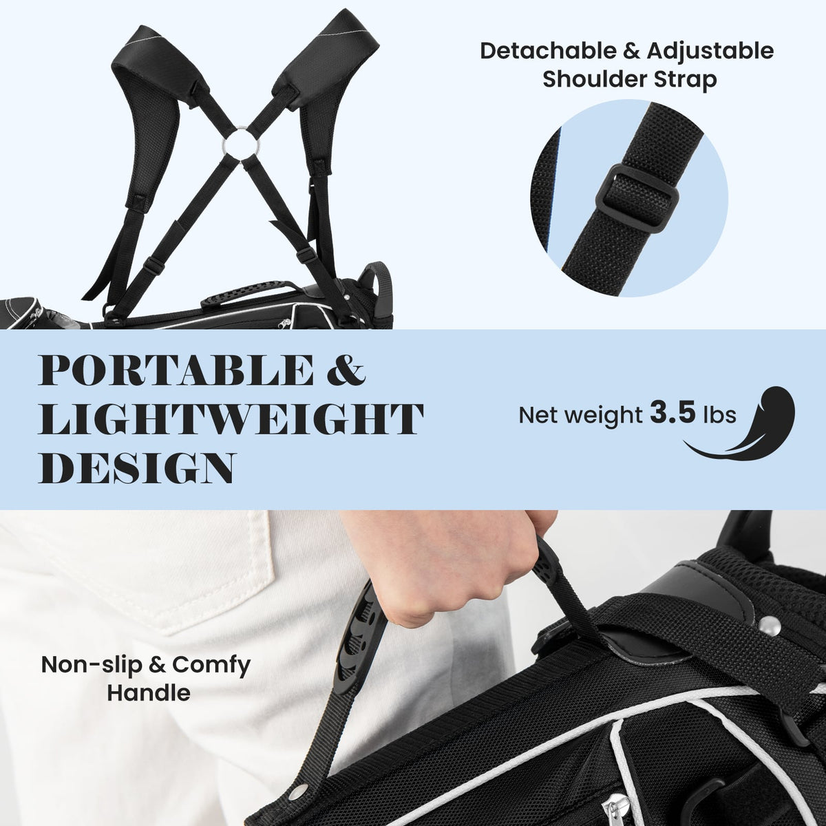 Golf Stand Cart Bag with 4 Way Divider Carry Organizer Pockets-Black-Golf-DECOROLALA