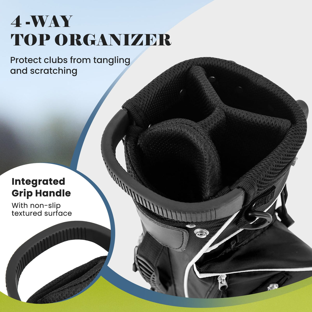 Golf Stand Cart Bag with 4 Way Divider Carry Organizer Pockets-Black-Golf-DECOROLALA