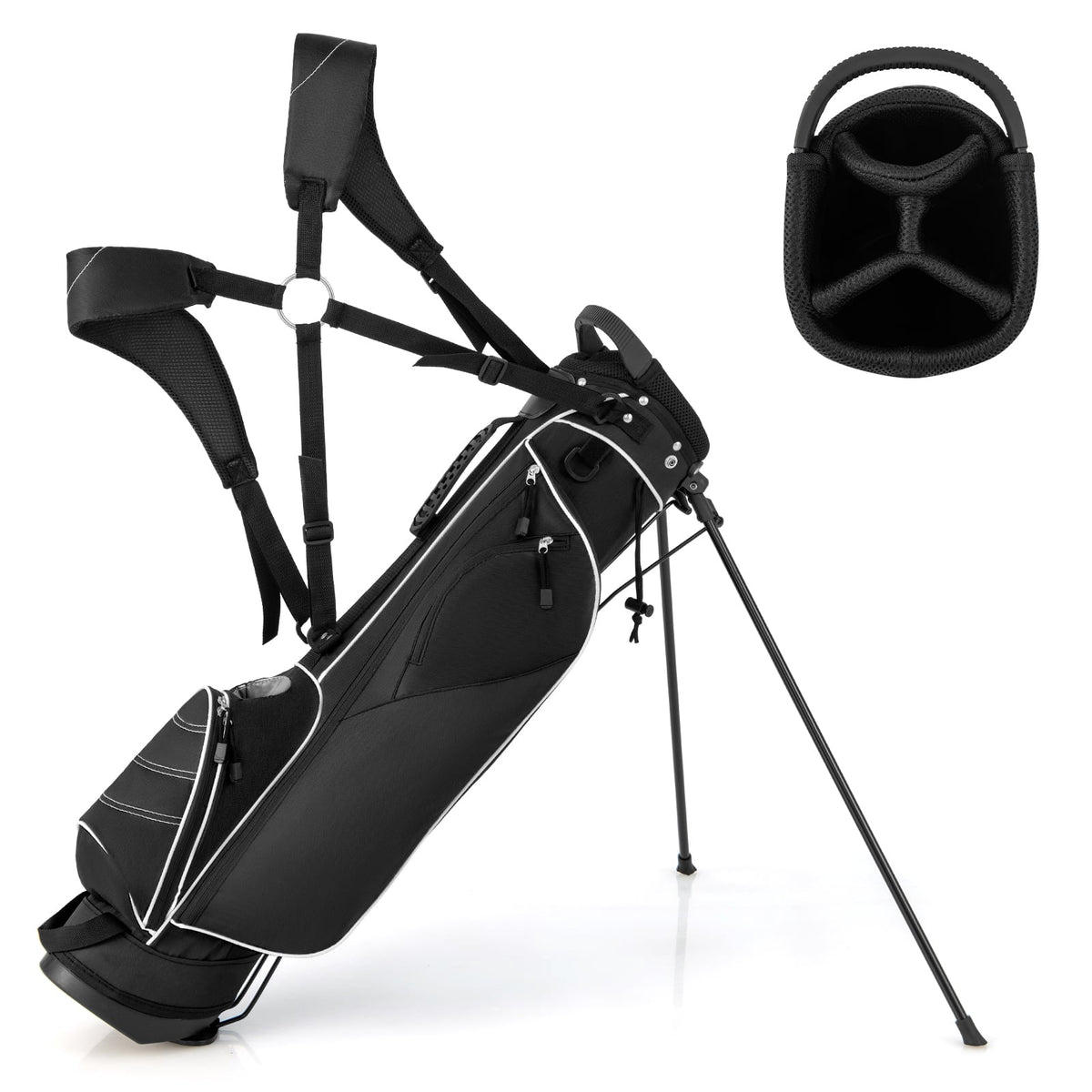Golf Stand Cart Bag with 4 Way Divider Carry Organizer Pockets-Black-Golf-DECOROLALA