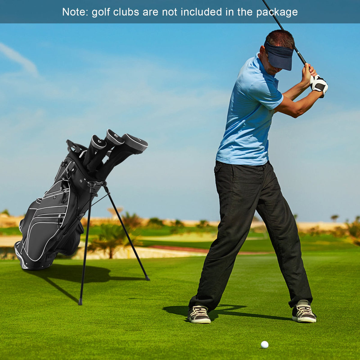 Golf Stand Cart Bag with 6-Way Divider Carry Pockets-Black-Golf-DECOROLALA