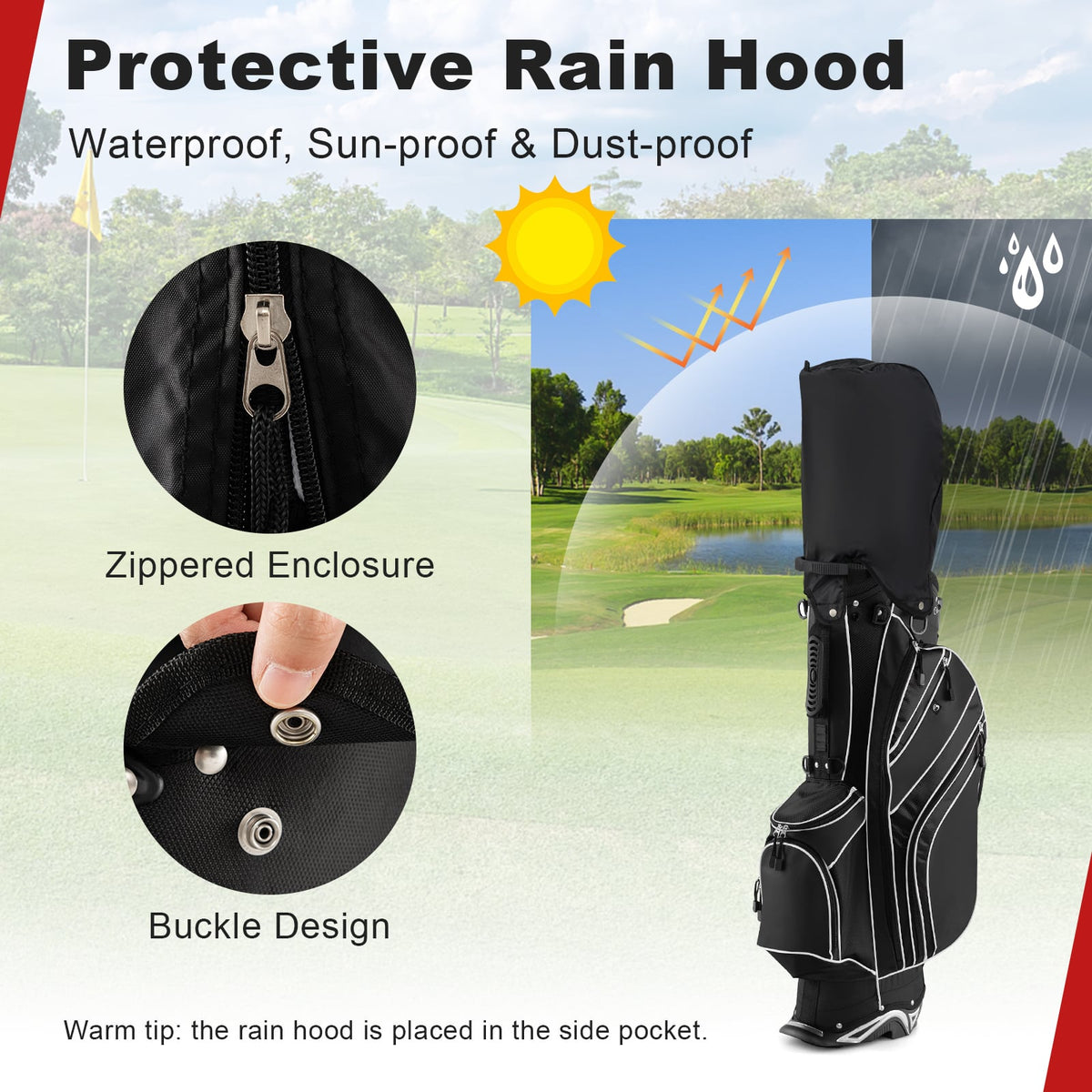 Golf Stand Cart Bag with 6-Way Divider Carry Pockets-Black-Golf-DECOROLALA