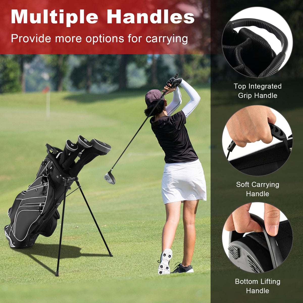 Golf Stand Cart Bag with 6-Way Divider Carry Pockets-Black-Golf-DECOROLALA