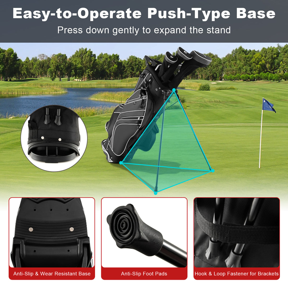 Golf Stand Cart Bag with 6-Way Divider Carry Pockets-Black-Golf-DECOROLALA