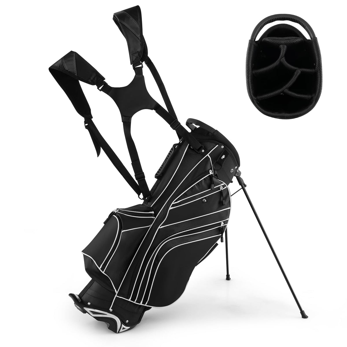 Golf Stand Cart Bag with 6-Way Divider Carry Pockets-Black-Golf-DECOROLALA