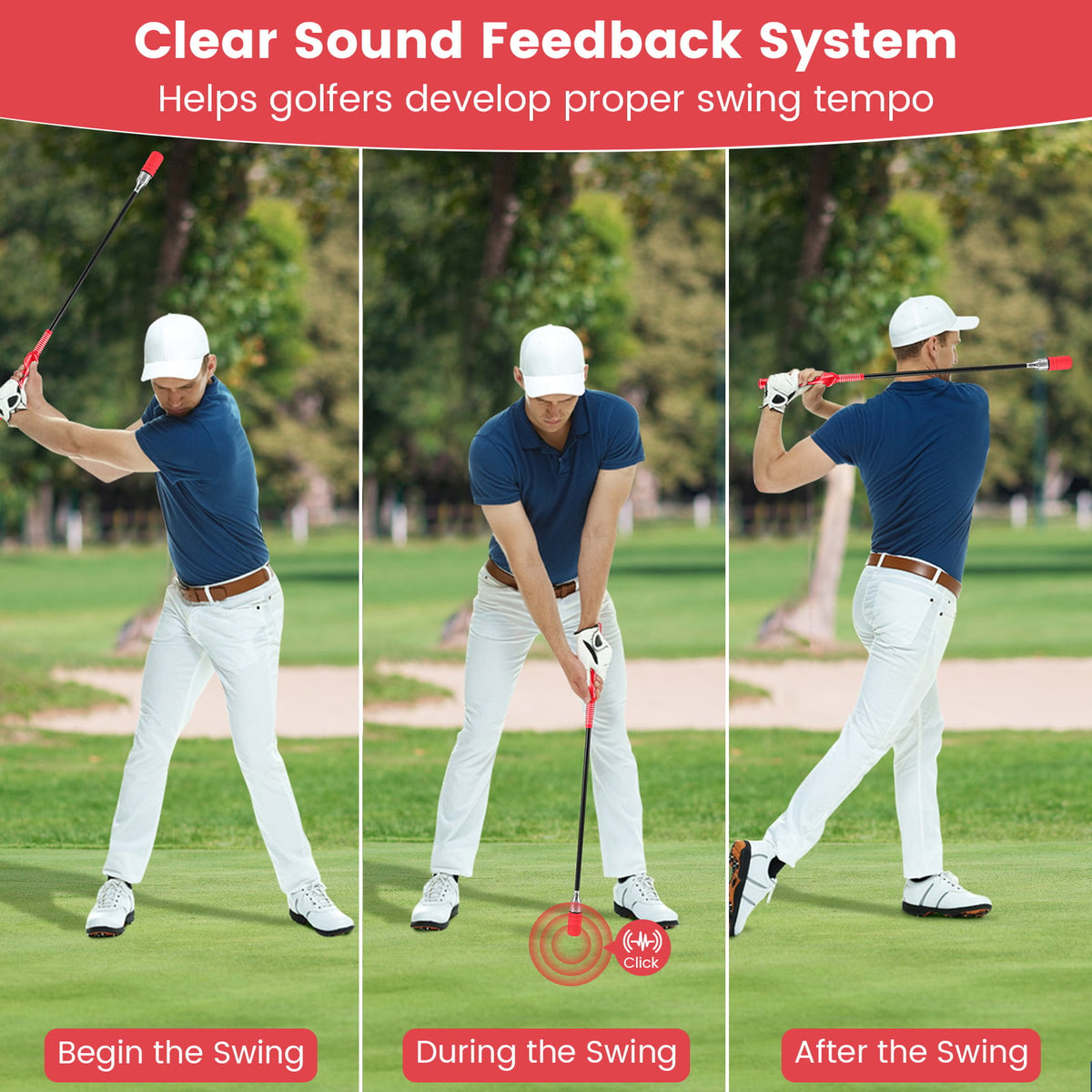 Golf Swing Trainer Click Stick Swing Training Aid for Speed Flexibility Balance-Red-Golf-DECOROLALA