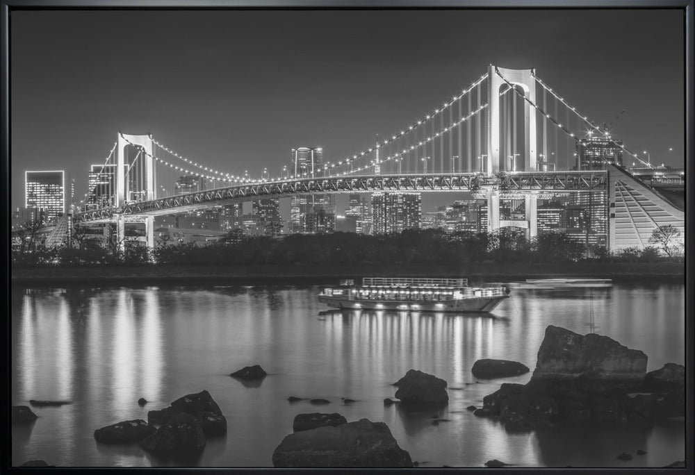 Gorgeous Rainbow Bridge with Tokyo Skyline in the evening - monochrome-canvas-DECOROLALA