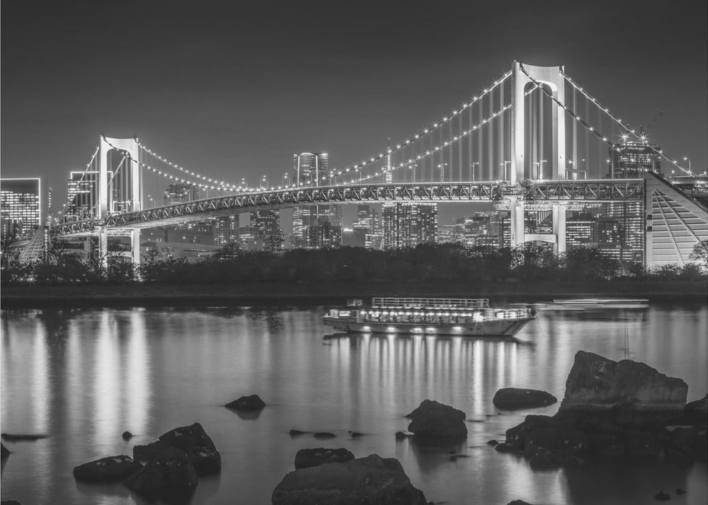 Gorgeous Rainbow Bridge with Tokyo Skyline in the evening - monochrome-canvas-DECOROLALA