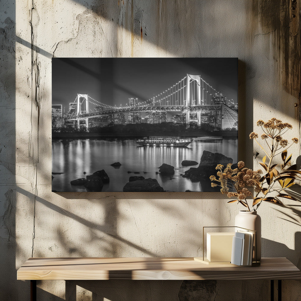 Gorgeous Rainbow Bridge with Tokyo Skyline in the evening - monochrome-canvas-DECOROLALA