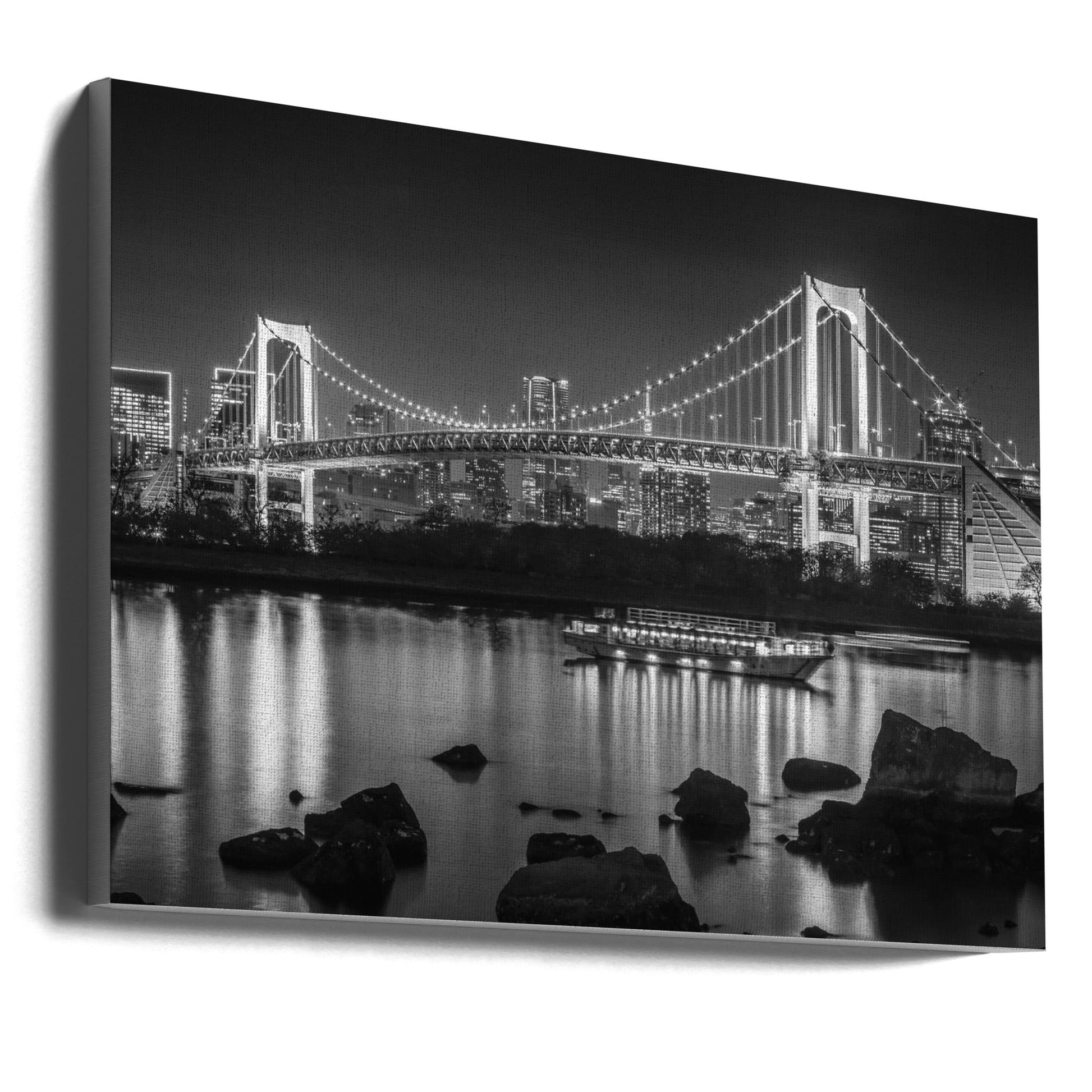 Gorgeous Rainbow Bridge with Tokyo Skyline in the evening - monochrome-canvas-DECOROLALA
