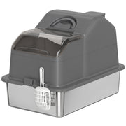Extra Large Stainless Steel Cat Litter Box w/ High Sided, Removable Lid, Scoop, Odor Free, Non-Sticky, Dark Grey