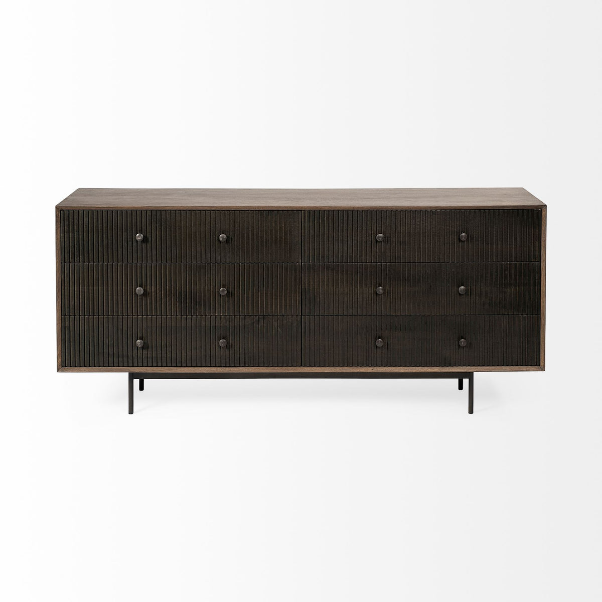 Grace 70Wx18.5Lx31.25H Two-Tone Brown Solid Wood 6 Drawer Sideboard-Sideboards & Buffets-DECOROLALA