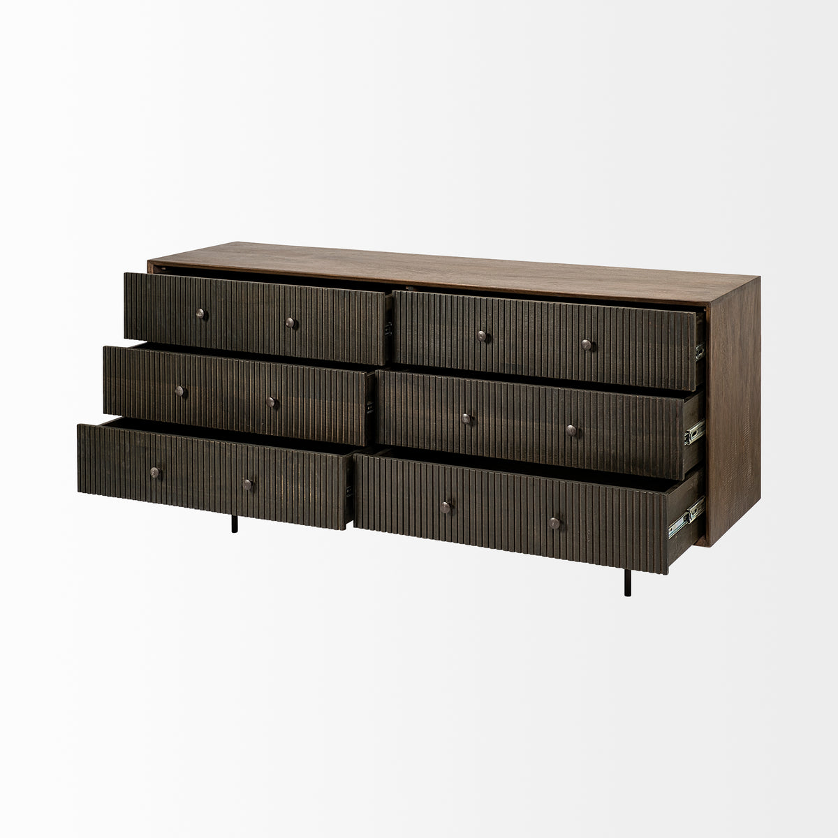Grace 70Wx18.5Lx31.25H Two-Tone Brown Solid Wood 6 Drawer Sideboard-Sideboards & Buffets-DECOROLALA