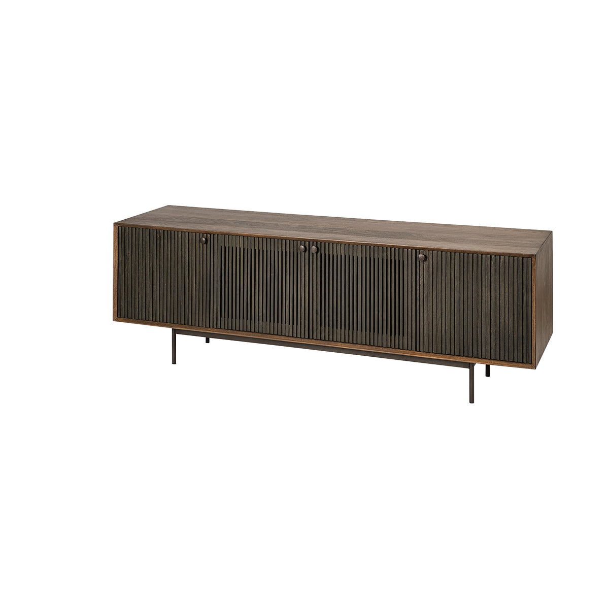 Grace I Two-Toned Brown Solid Wood TV Stand Media Console with Slated Doors, TV up to 82"-Media Console-DECOROLALA