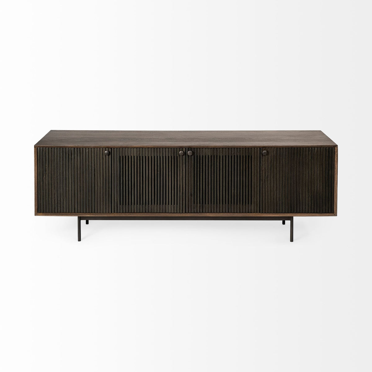 Grace I Two-Toned Brown Solid Wood TV Stand Media Console with Slated Doors, TV up to 82"-Media Console-DECOROLALA