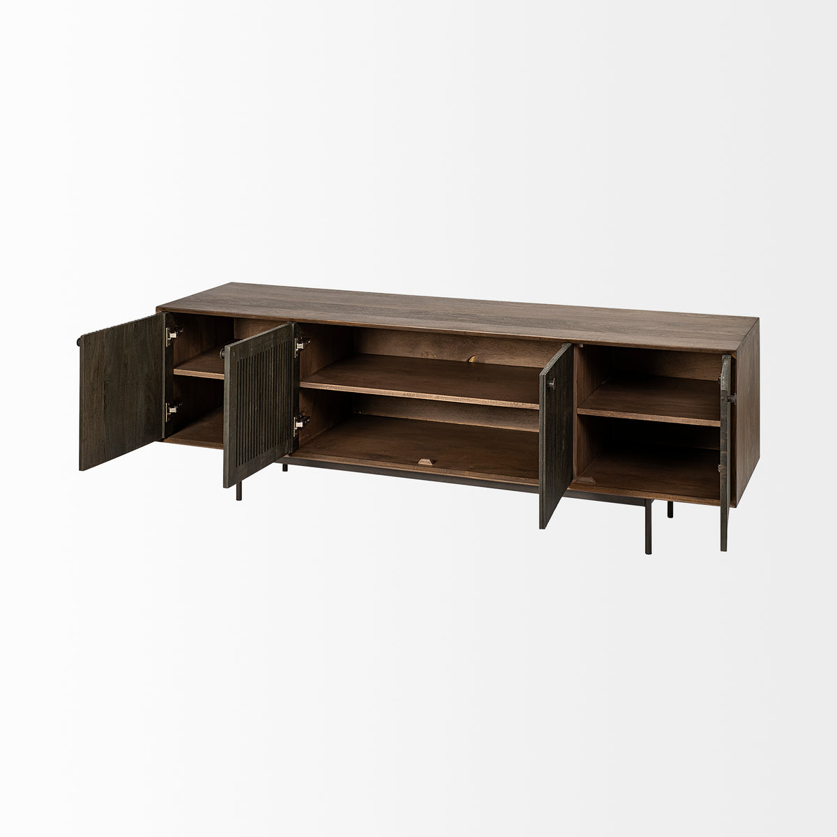 Grace I Two-Toned Brown Solid Wood TV Stand Media Console with Slated Doors, TV up to 82"-Media Console-DECOROLALA