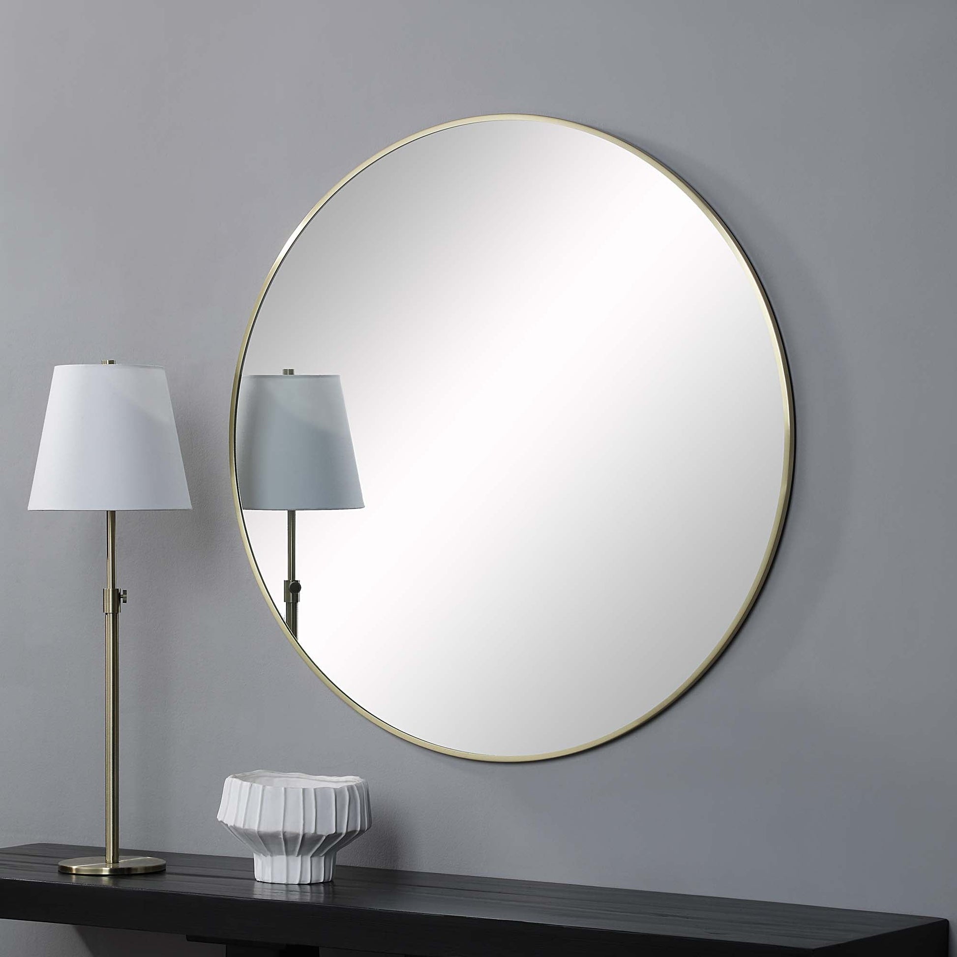 Grady 40" Tall Round Wall Mirror, Yellow-Mirror-DECOROLALA