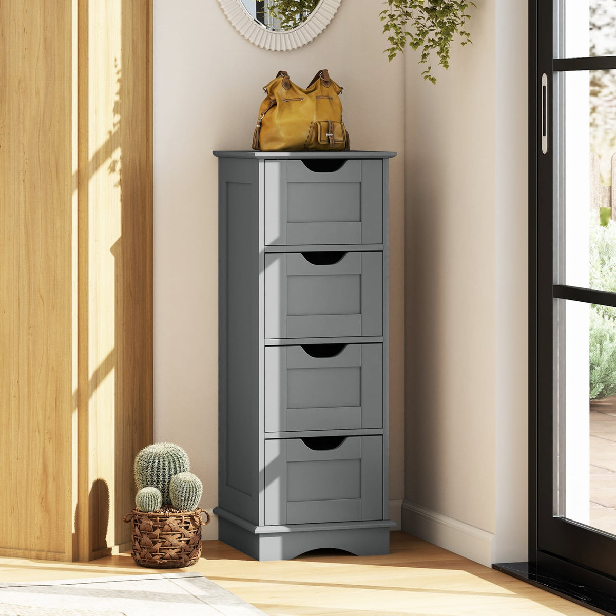 Gray 4-Drawer Bathroom Floor Storage Cabinet - 12" x 12" x 32"-Floor Cabinets-DECOROLALA