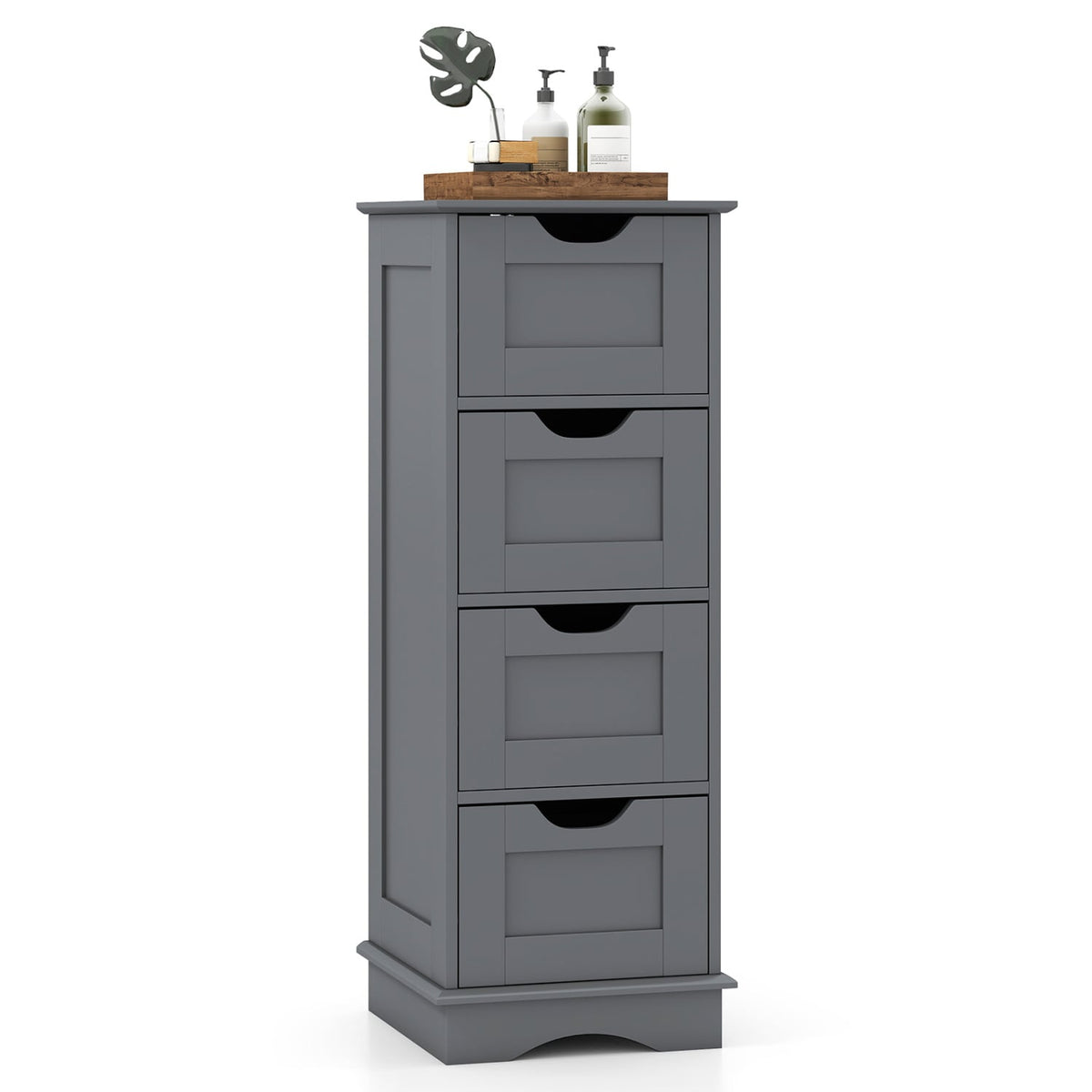Gray 4-Drawer Bathroom Floor Storage Cabinet - 12" x 12" x 32"-Floor Cabinets-DECOROLALA