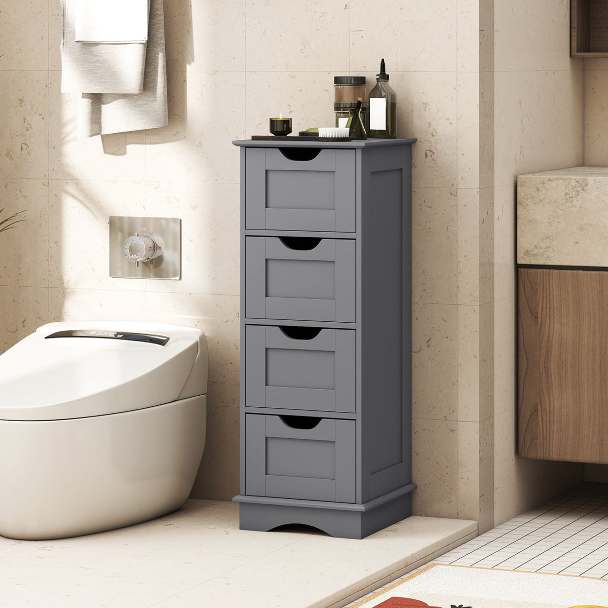 Gray 4-Drawer Bathroom Floor Storage Cabinet - 12" x 12" x 32"-Floor Cabinets-DECOROLALA